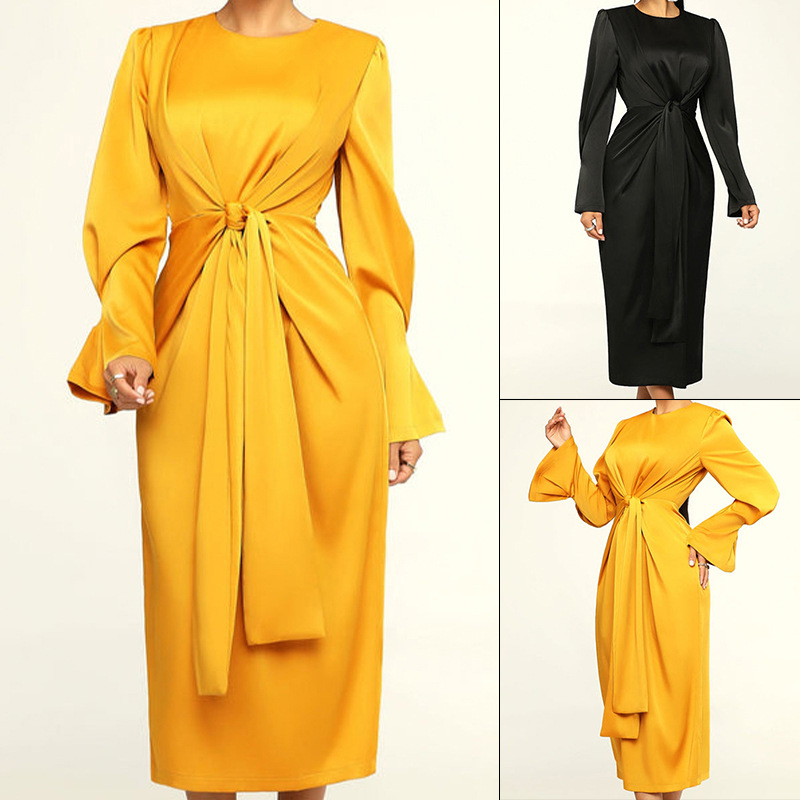 Women's Fashion Temperament Round-neck Long-sleeved Dress
