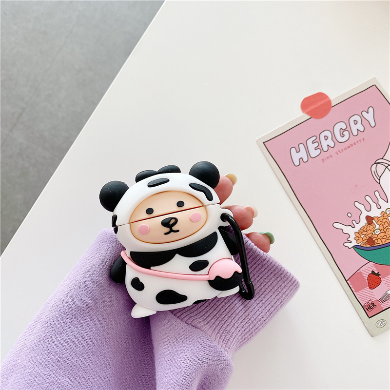 Funda auricular Bluetooth inalámbrico oso vaca silicona lindo anti caída generación 2 3