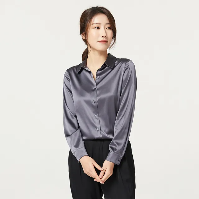 Women's Long Sleeve Satin Heavy Silk Shirt Dark Grey - Shop at LoveMi