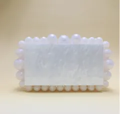 Large And Small Pearl Acrylic Marbled Clutch - White - View 1