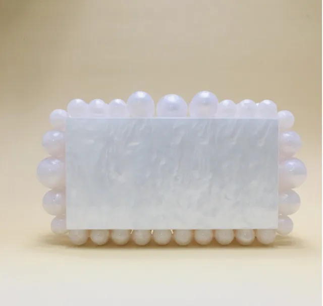 Large And Small Pearl Acrylic Marbled Clutch White - Shop at LoveMi