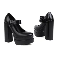Women's Fashion Pointed Toe Chunky Heel Platform Shoes - Black - View 1