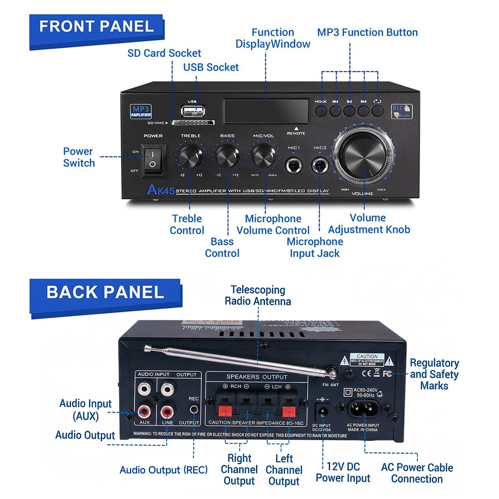 600W Bluetooth Stereo Amplifier Amp HIFI Audio Radio 2CH USB AUX FM Car Home — image 11