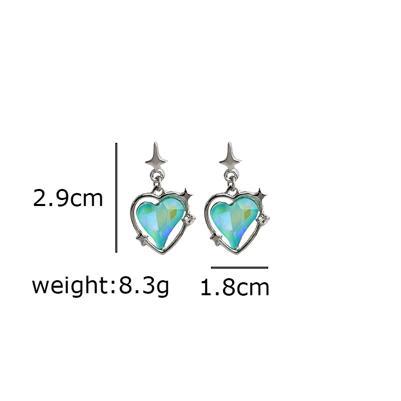 Japan And South Korea Super Flash Blue Diamond Hollow Love Earrings