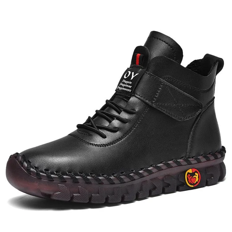Women Snow Boots Winter Warm Lace Up Plush Ankle Boots With Sewing Thread Design New Waterproof Non-slip Platform Cosy Shoes - Black
