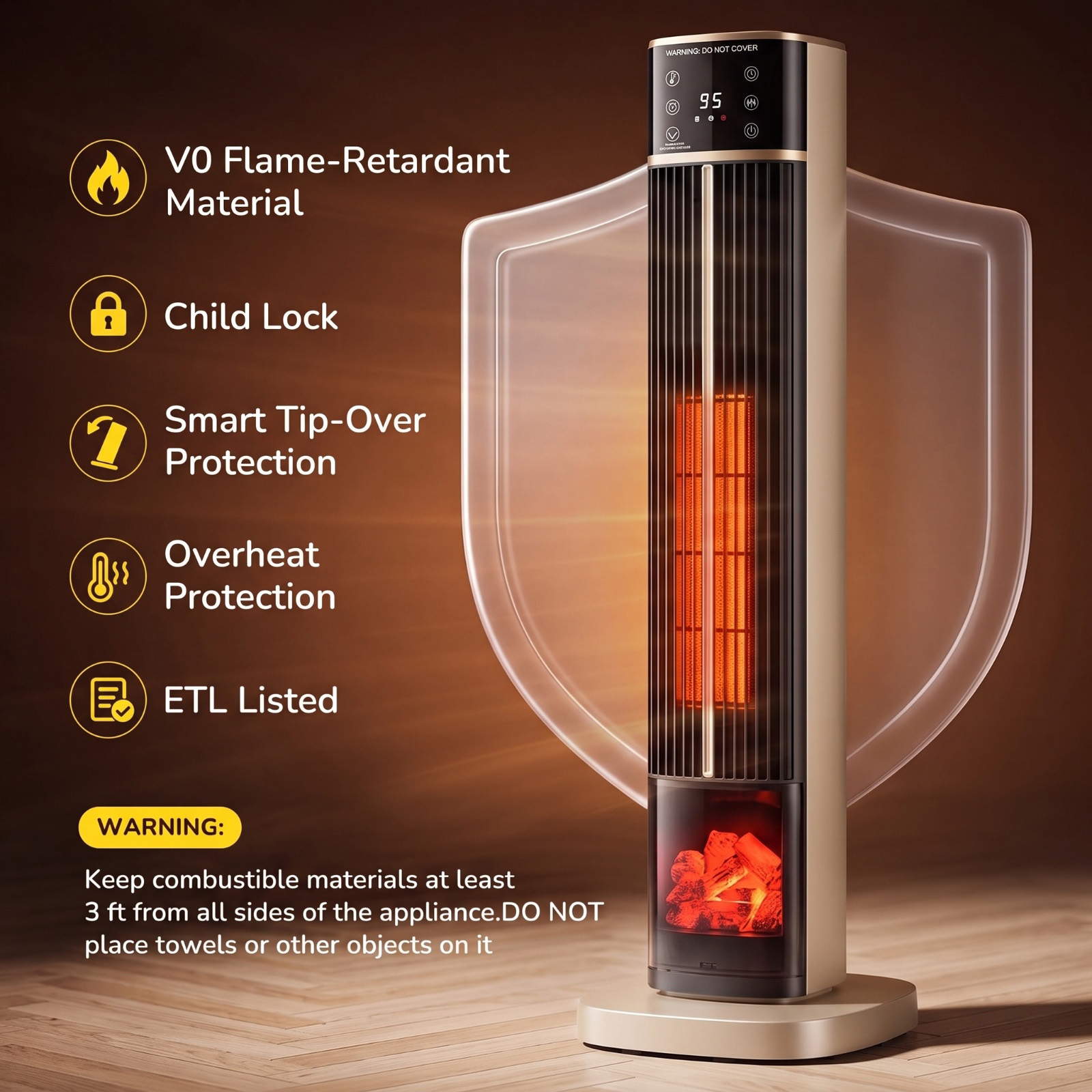 Space Heater, Ceramic Tower Electric Heater For Indoor Use image 13