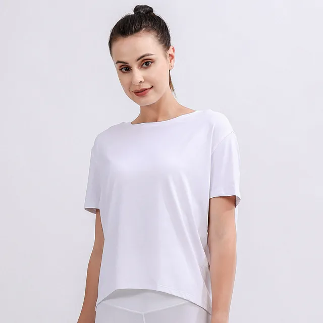 Short sleeved T shirt Summer Plus Size Loose Sports Top Women's Yoga Wear White - Shop at LoveMi