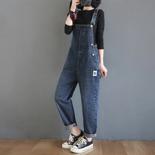 Women's Loose Ninth Plus Size Denim Overalls Blue - Shop at LoveMi