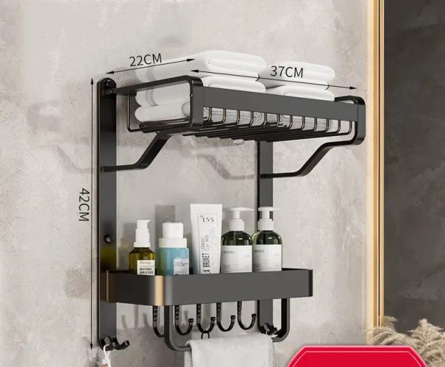 All in one Punch free Bathroom Wall mounted Toiletry Multi layer Storage Rack Black - Shop at LoveMi