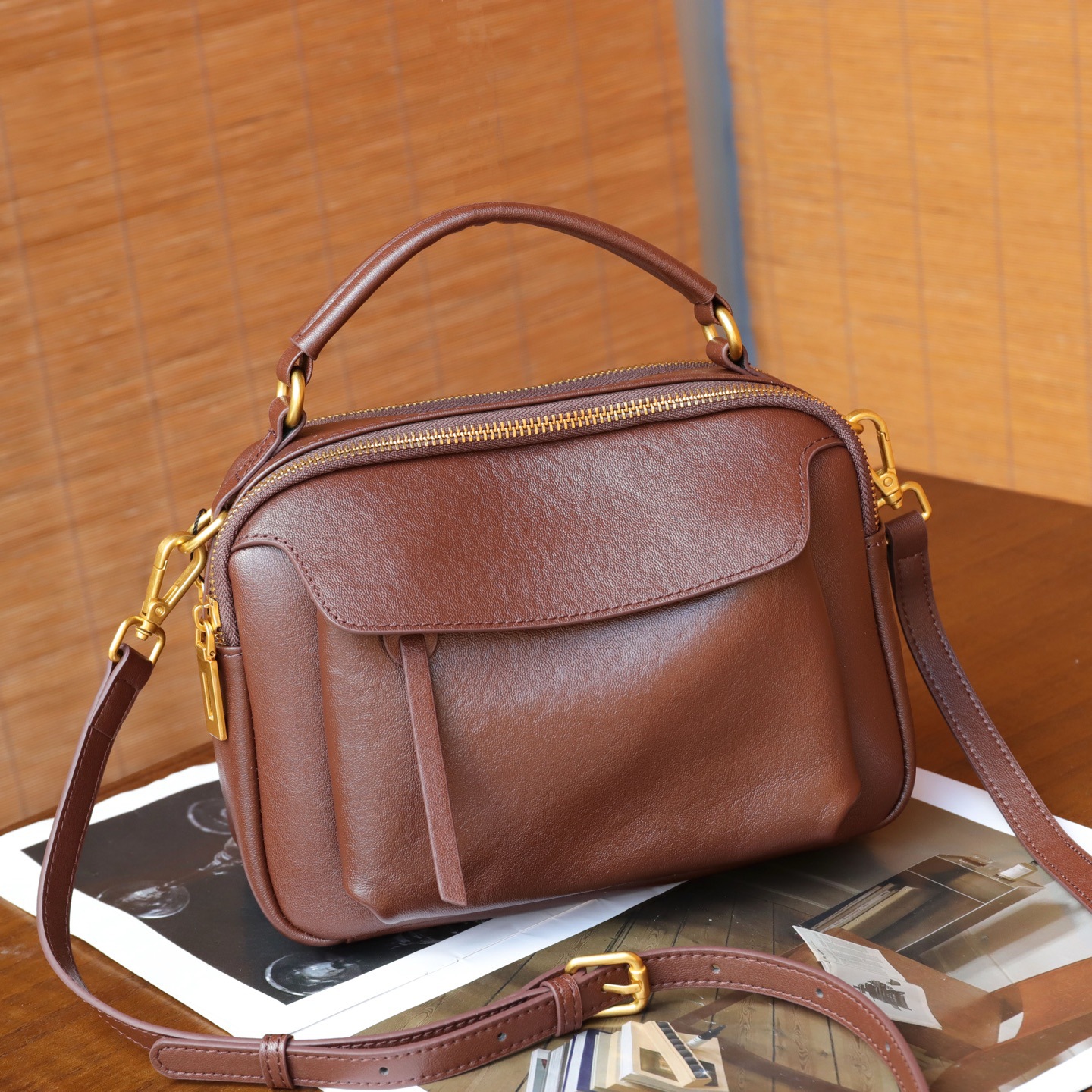 Simple Top-Grain Leather Women's Bag, Commuter Versatile Small Square Bag, Large Capacity Shoulder Bag, High-End Light Luxury Handbag 6