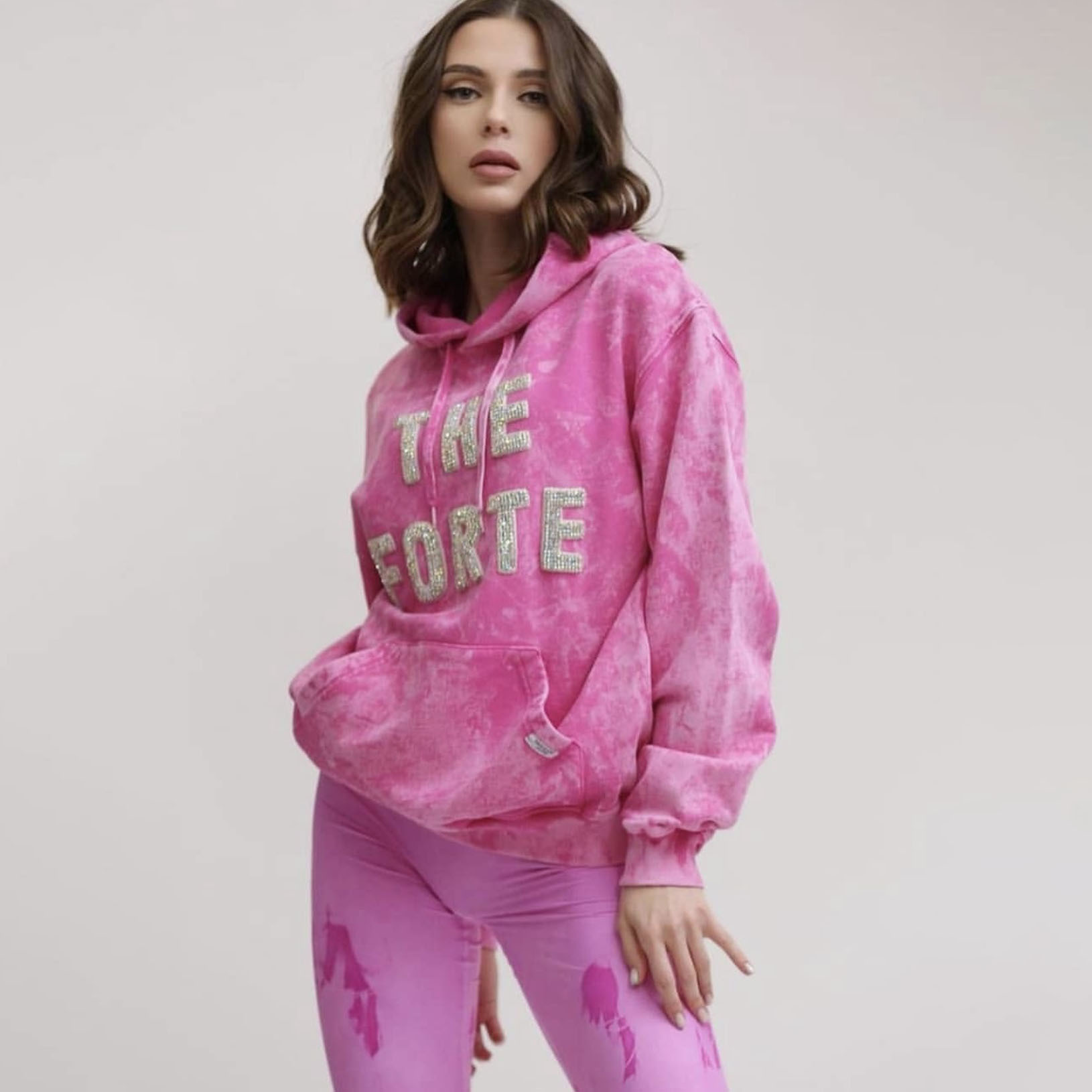 Women's Fashion Loose Letter Rhinestone Tie-dye Hooded Top