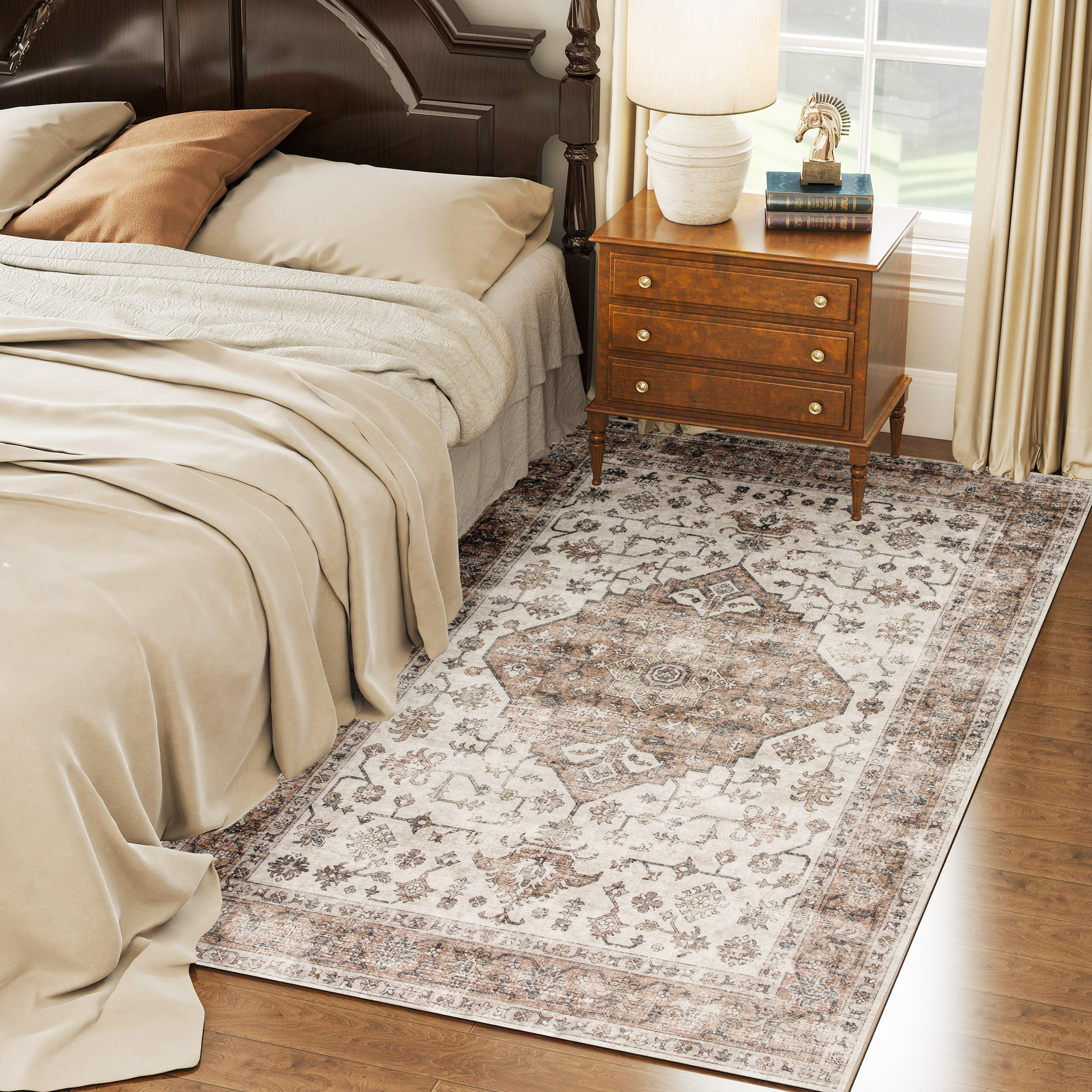 4x6 Area Rug, Vintage Machine Washable Rug, Non Slip Floor Carpet For Living Room, Bedroom, Dining Room,brown Brown - Shop at LoveMi