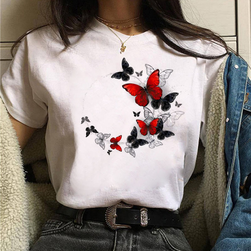 Title 4, Summer Butterfly Round Neck Loose T-shirt Casual