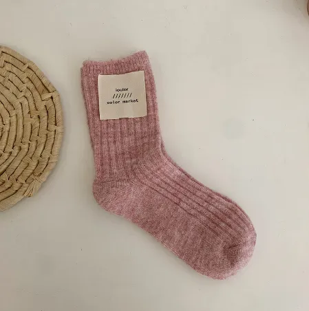 Winter Korean Style Mid Tube Pure Color Thickening Keep Warm Knit Socks Pink - Shop at LoveMi