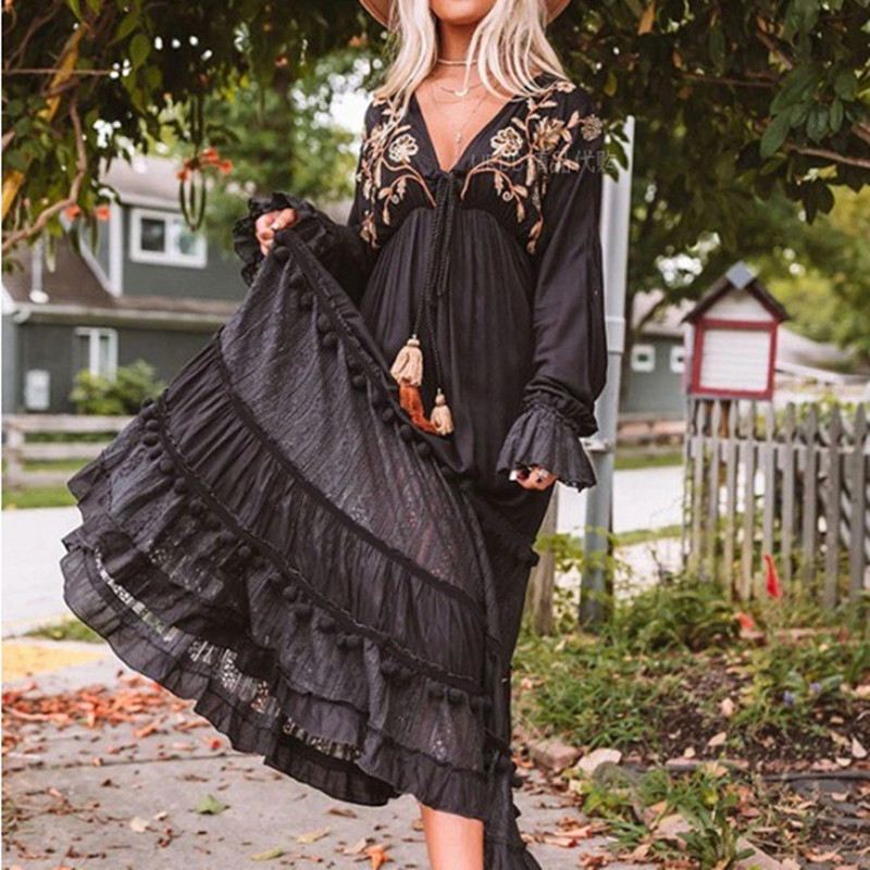 Embroidered Mesh V-Neck Dress, picture 4 of 7