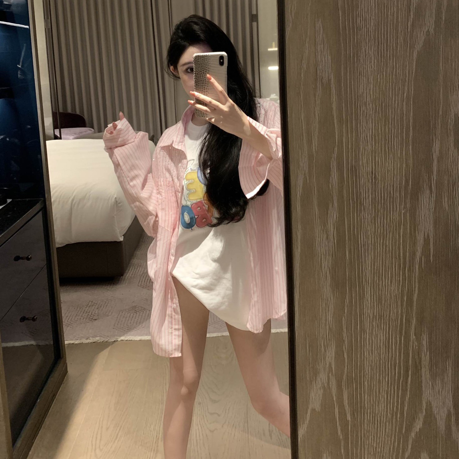 Women's Mid-length Striped Sunscreen Shirt