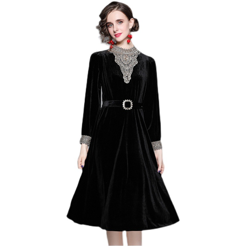 Thin Lace-up Embroidered Stitching Heavy-duty Beaded Velvet