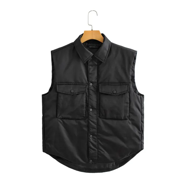 Autumn And Winter Cargo Cotton Vest With Double Pockets Black - Shop at LoveMi