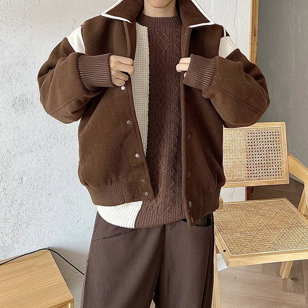 Vintage Color Contrast Shoulder Pad Thickened Lapel Jacket