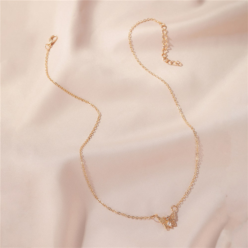 European And American Zircon Butterfly Pendant Necklace Simple Temperament Clavicle Chain