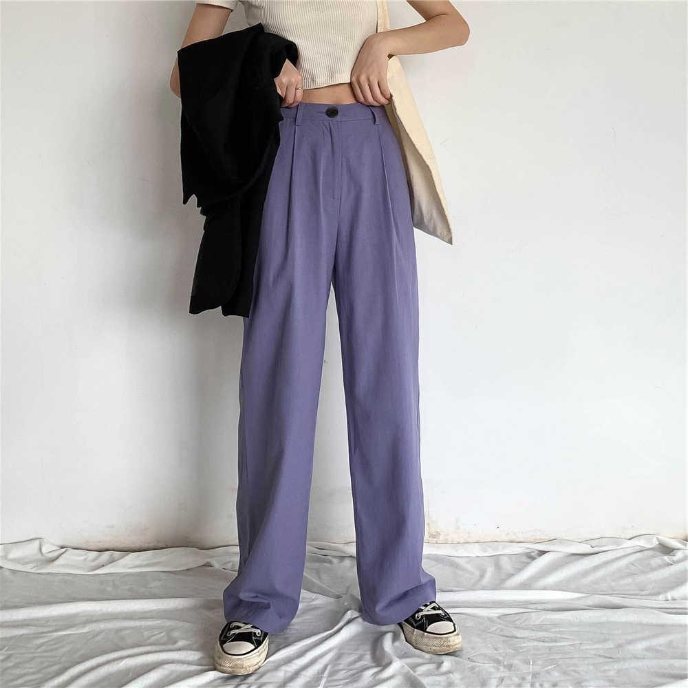 Women's Solid Color Cotton And Linen Loose High Waist Trousers Casual