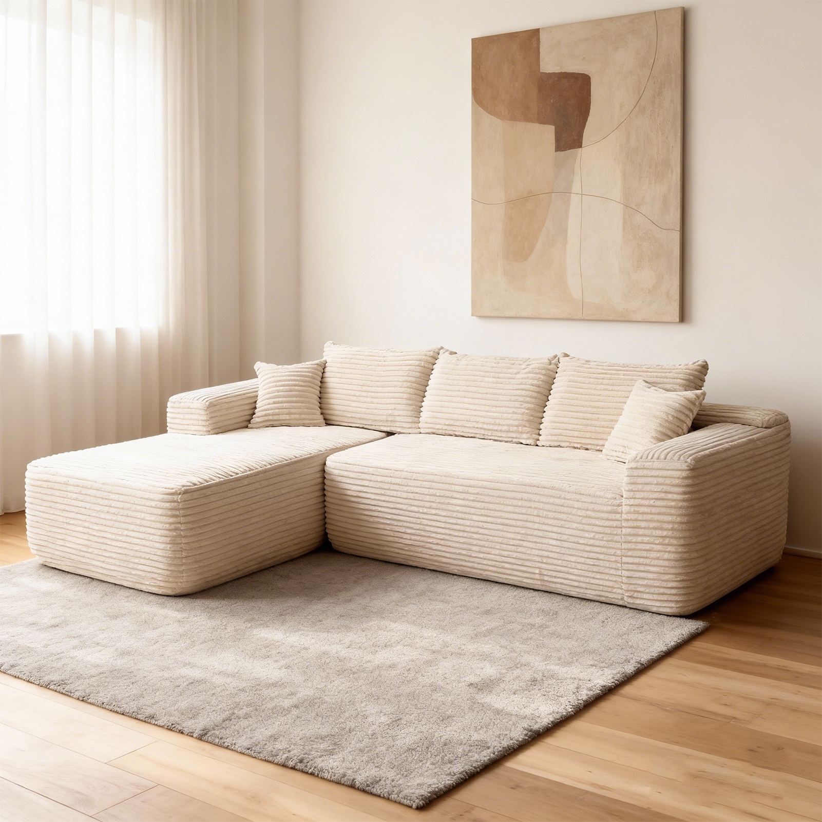 YM3116250005811& YM3116250006111 Combination Products Are Not Sold Sep-L Shape Modular Sectional Couch Spacious Comfortable 2 Seater Sofa With Pillows For Living Room Office No Assembly Required Beig