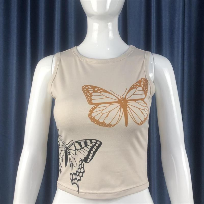 Women's Butterfly Print Sleeveless Crewneck Tank Top
