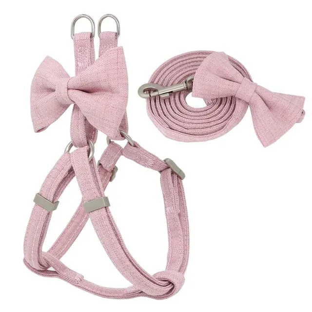 Dog Harness Leash Collar Set Adjustable Soft Cute Bow Pink - Shop at LoveMi