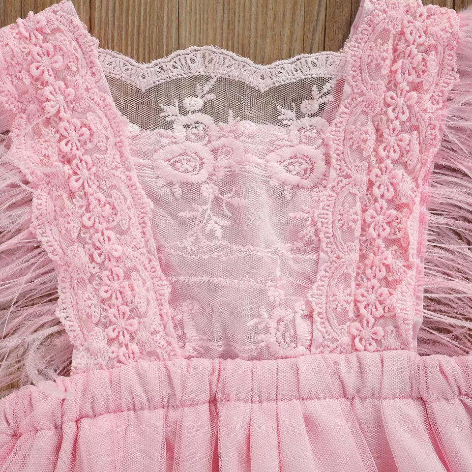 Hot Sale Children's Clothing Feather Lace Skirt Girls Rompers