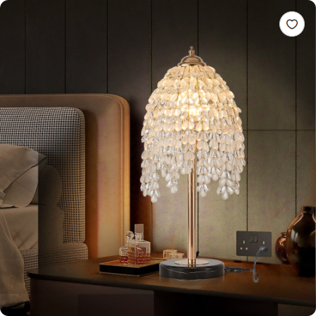 19 Inch Height Elegant Crystal Table Lamp Vintage Waterfall Design With Teardrop Grape Crystal Bead String Shades And Marble Textured Base For Living Room, Bedroom, Or Office Bulb Not Include