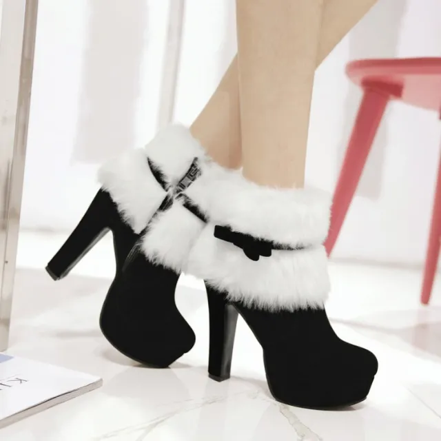 Plush Winter Boots Christmas Shoes High Heel Party Shoes Black - Shop at LoveMi