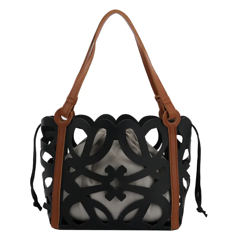 Women's Fashion Hollow Large Capacity Shoulder Handbag - Black