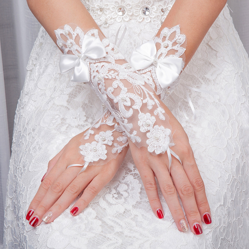 Title 1, Wedding Gloves Mid-length Lace Bow