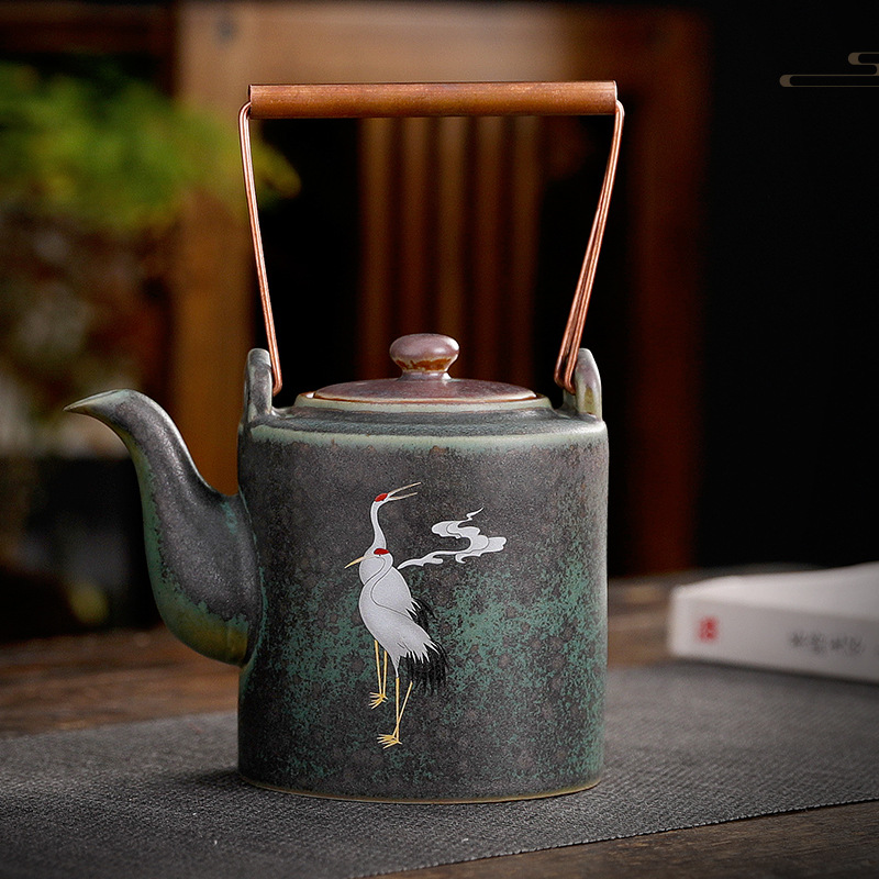 Crane Chengxiang Handle Pot Ceramic Retro Tea Set