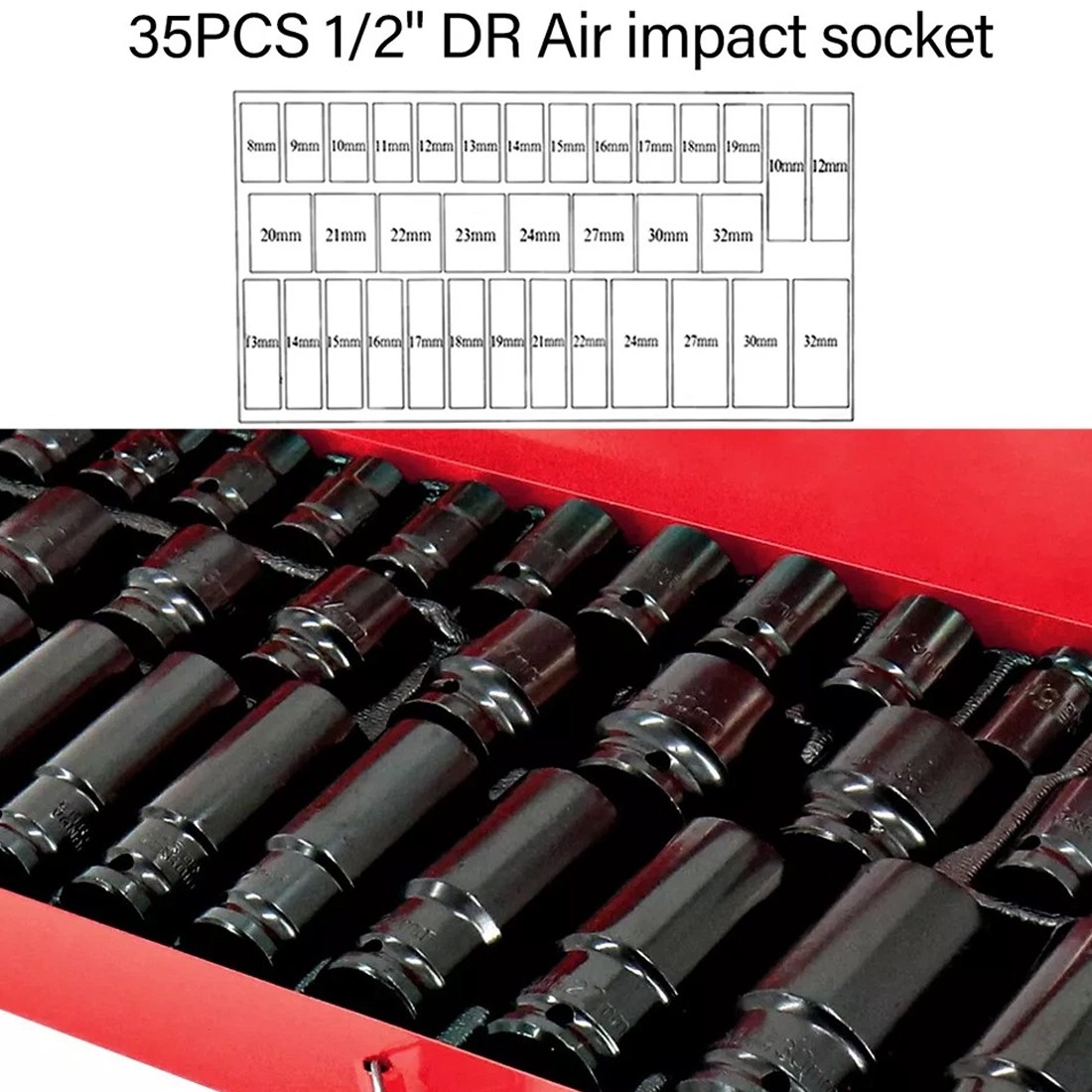 40 Piece Heavy Duty Car Truck Deep Impact Socket Set 1-2 Drive 8- 32mm Metric — image 4