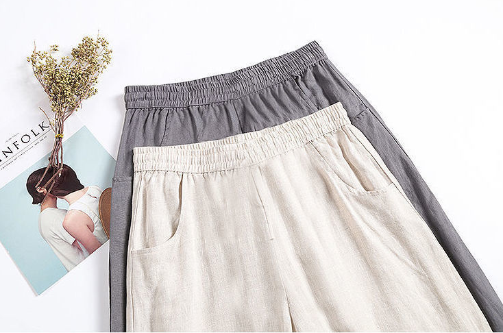 Title 10, Pure Linen Korean Wide Leg Pants Women Loose Rope