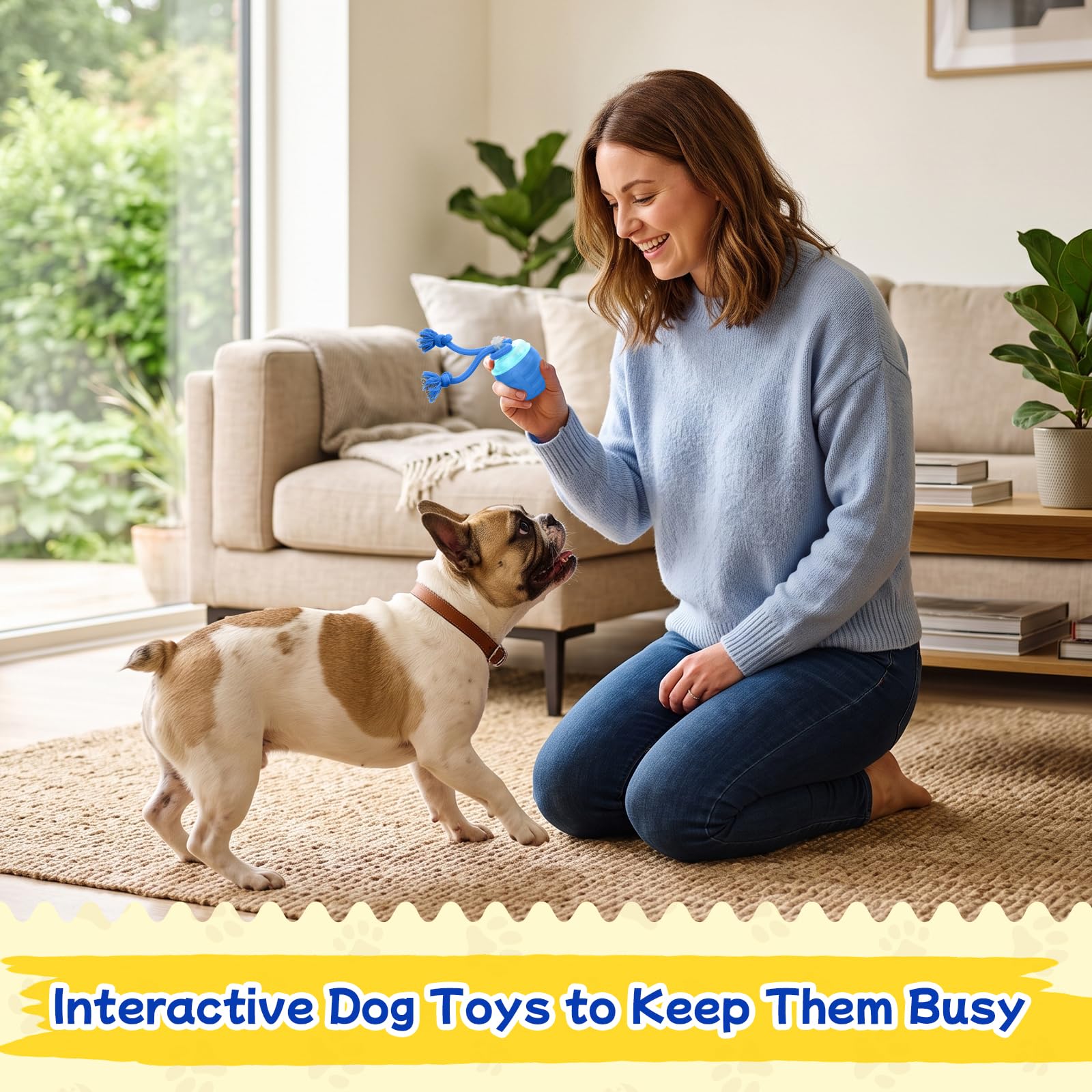 Interactive Dog Toys, Automatic Rolling Dogs Toy With Rope For Medium Large Dogs, Touch Activated Moving Dog Ball For Boredom 3