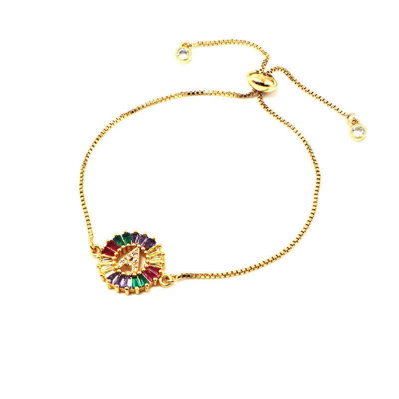 Title 1, 26 Colorful English Letter Bracelet Round Zirco...