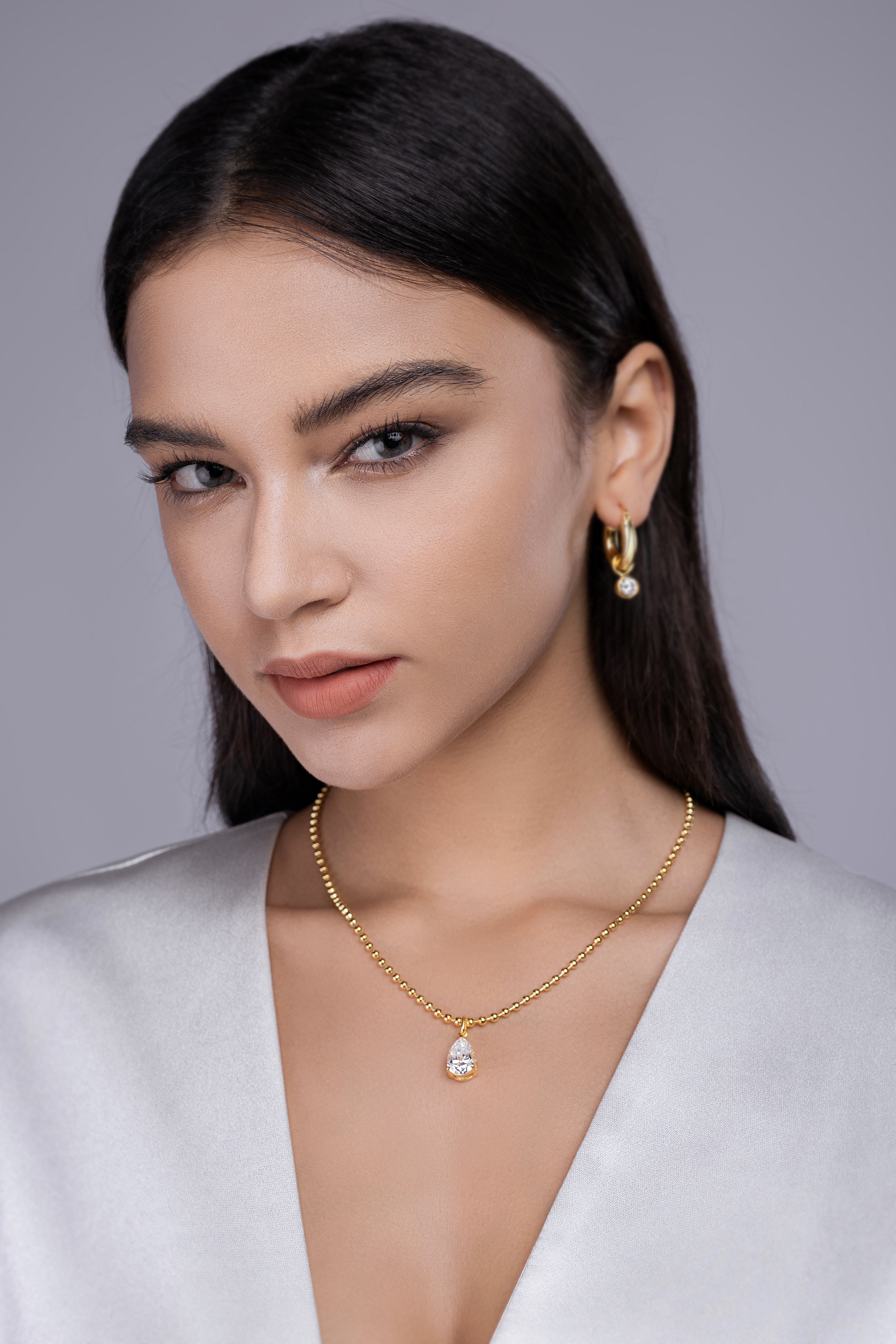 Large pear-shaped moissanite necklace pendant in S925 sterling silver with gold plating