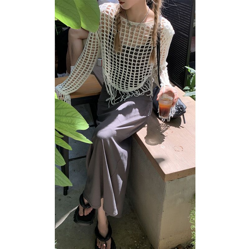 White Cropped Blouse With Fringed Top