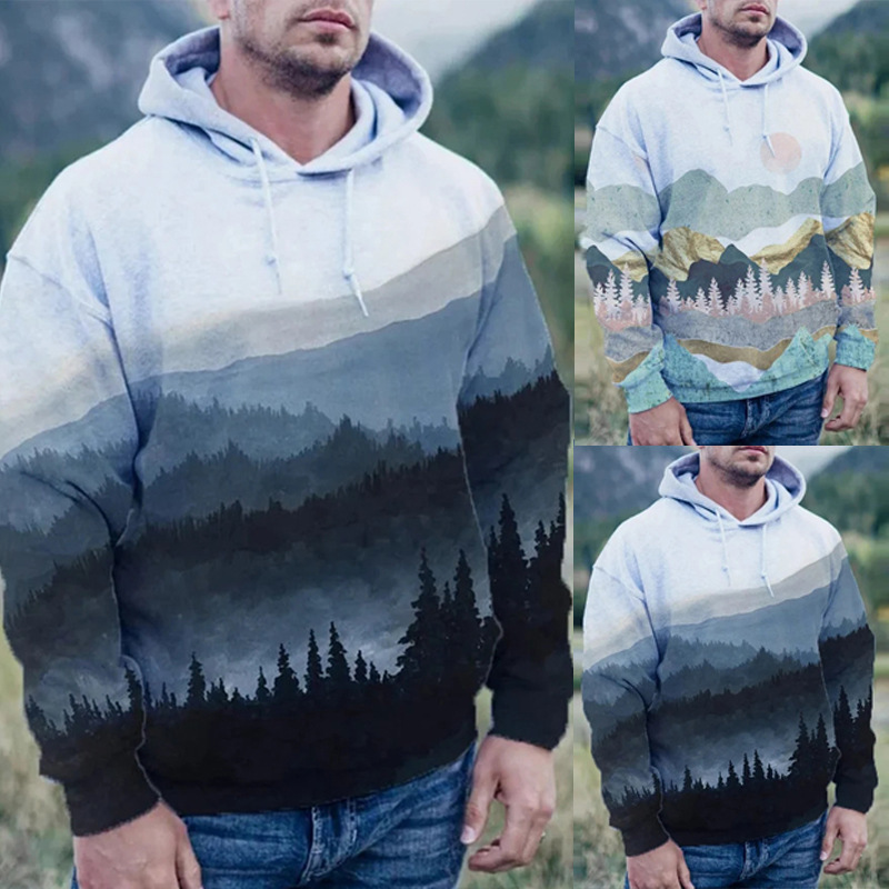 Title 3, Pullover-hoodie met lange mouwen en landschapsp...