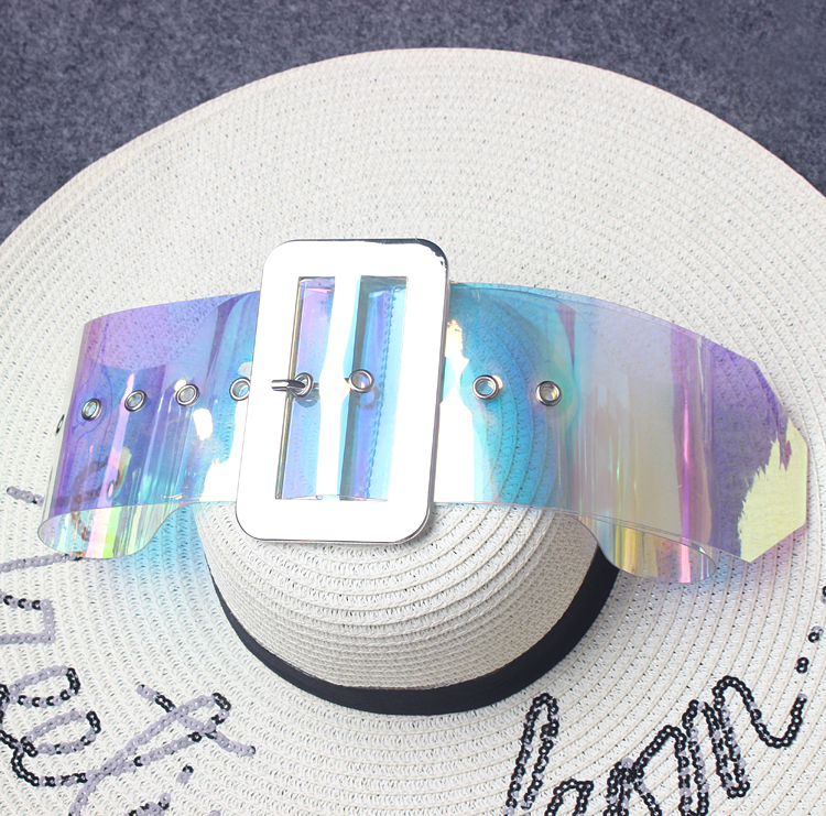 Silver Generous Buckle Laser Magic Color PVC Air Eye All-match Belt