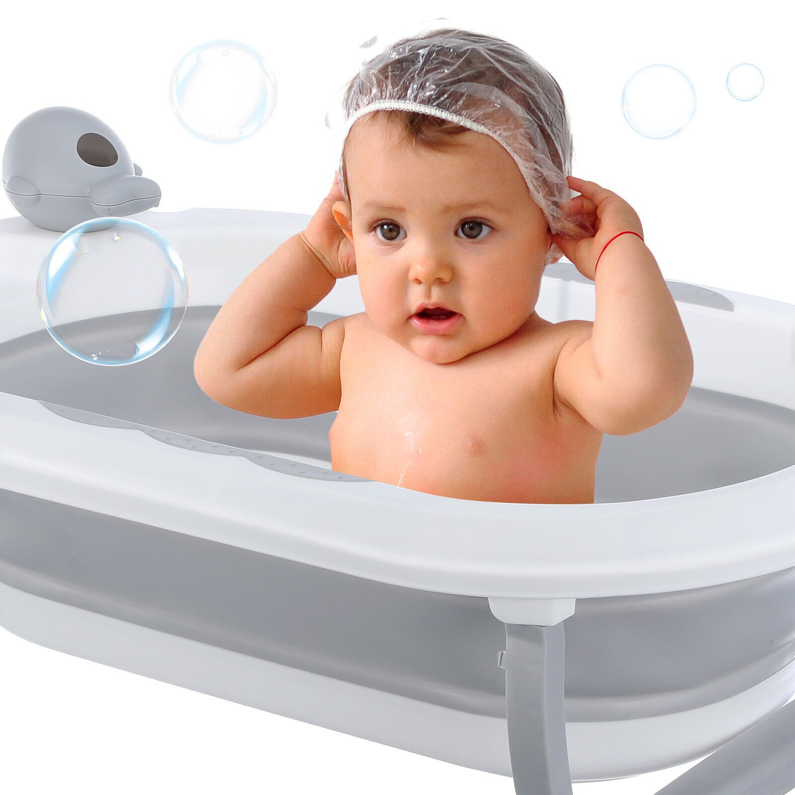 Foldable Baby Bath Tub Ergonomic With Temperature & Cushion Bath Pad And Bath Net product image
