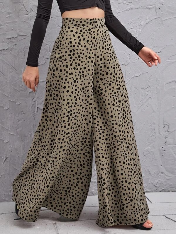 Loose High Waist Leopard Print Drape Trousers Swing Leg Pants Leopard - Shop at LoveMi