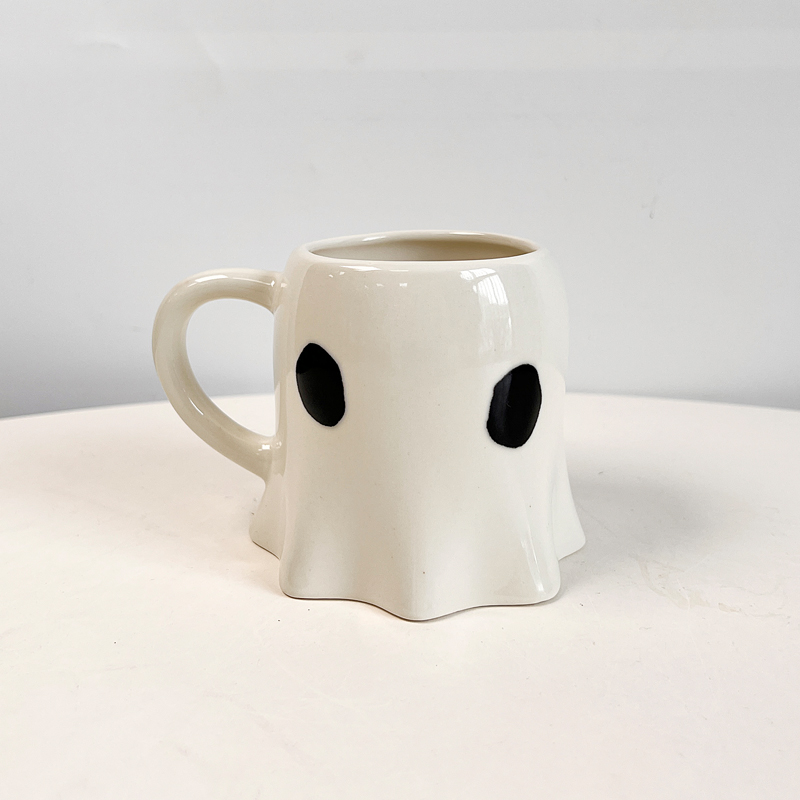 Ghost Ceramic Mug Halloween (Beige black eyes)