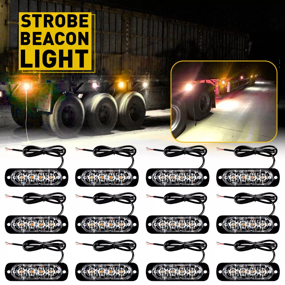 12x 4 LED Recovery Strobe Flashing Truck Beacon Grille Light Lightbar Amber Lamp