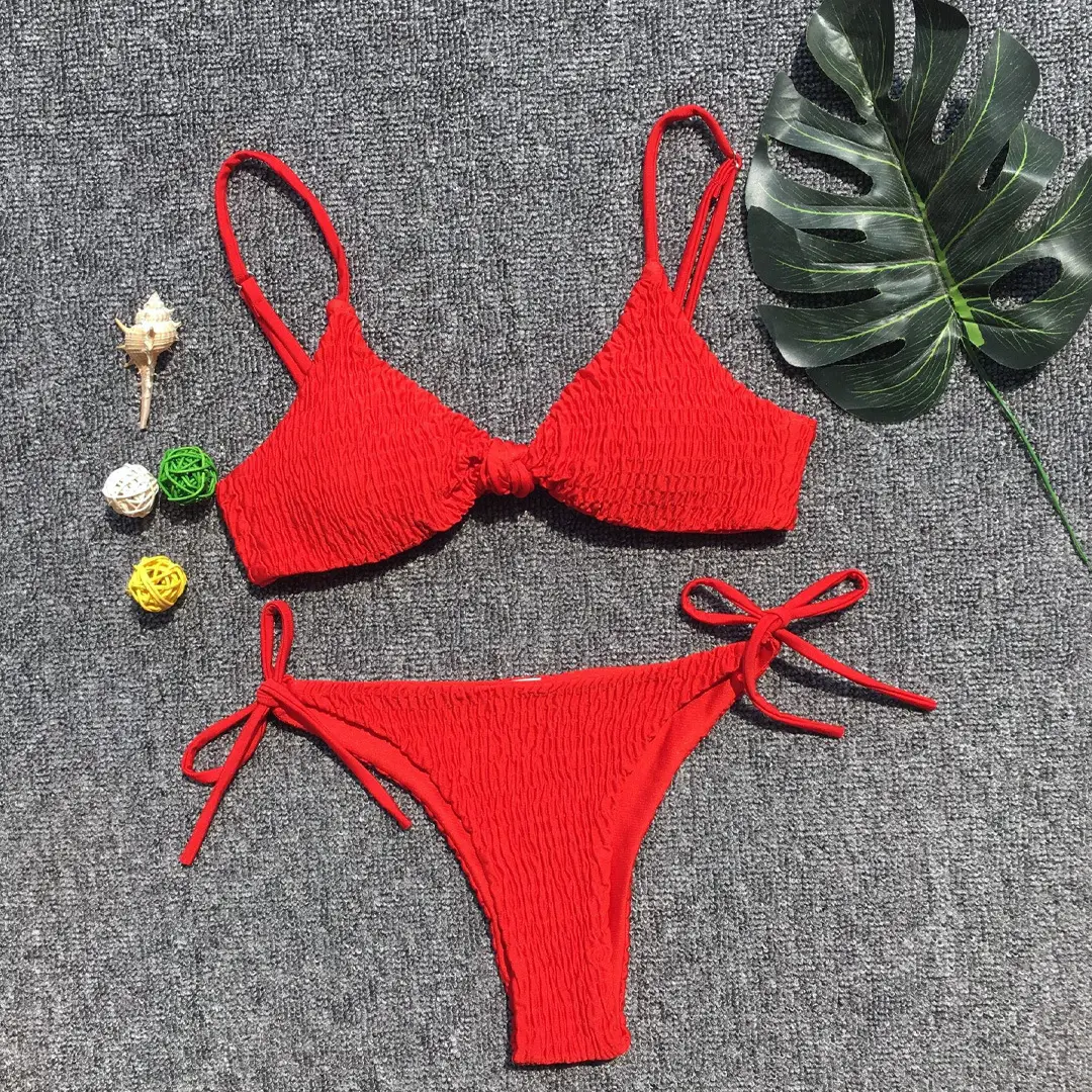 Ladies Adjustable Pleated Sling Split Bikini