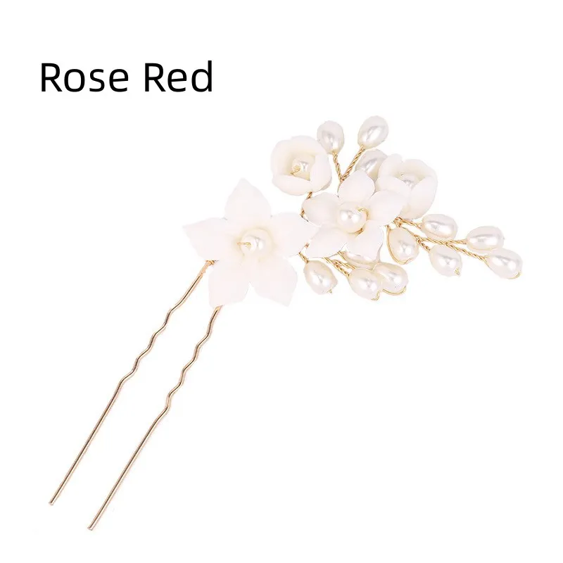 Wedding Bride Headwear Hairpin Accessories - Rose Red