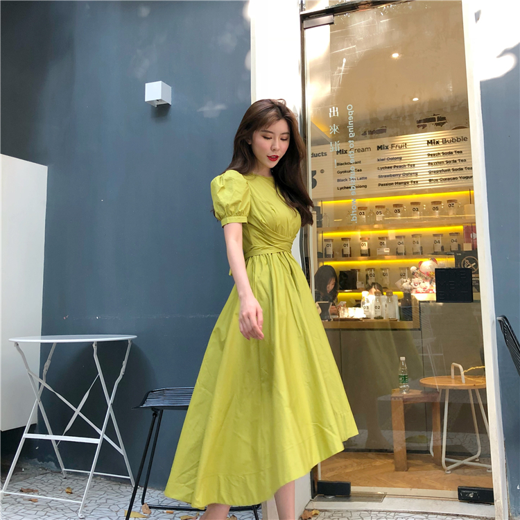 Spring New Summer Skirt Retro Palace Style Bubble Sleeves Short Green - Shop at LoveMi