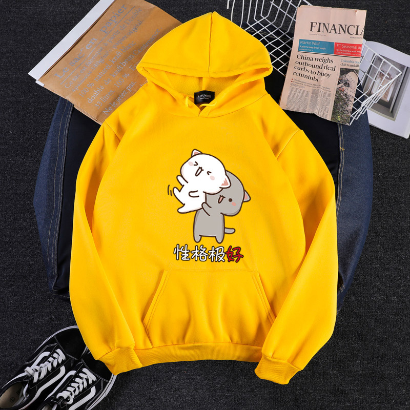 Title 4, Couple Korean Loose Printed Letters Hooded Pull...